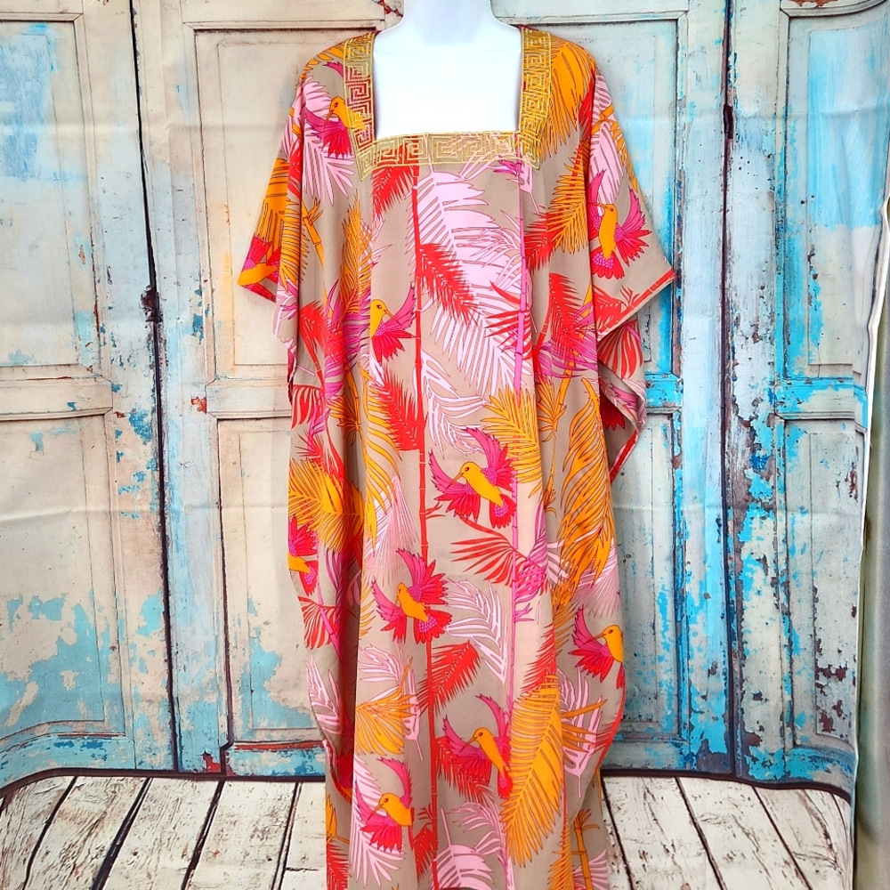Soft Surroundings Tropical Bird Print Bahia Caftan